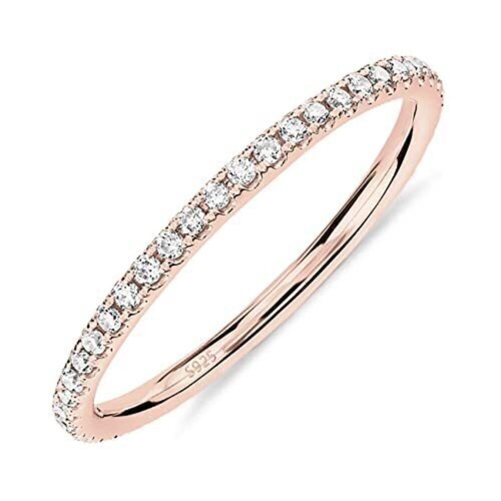 3345 18K Rose Gold Vermeil 925 Sterling Silver Stackable CZ Ring | Thin
